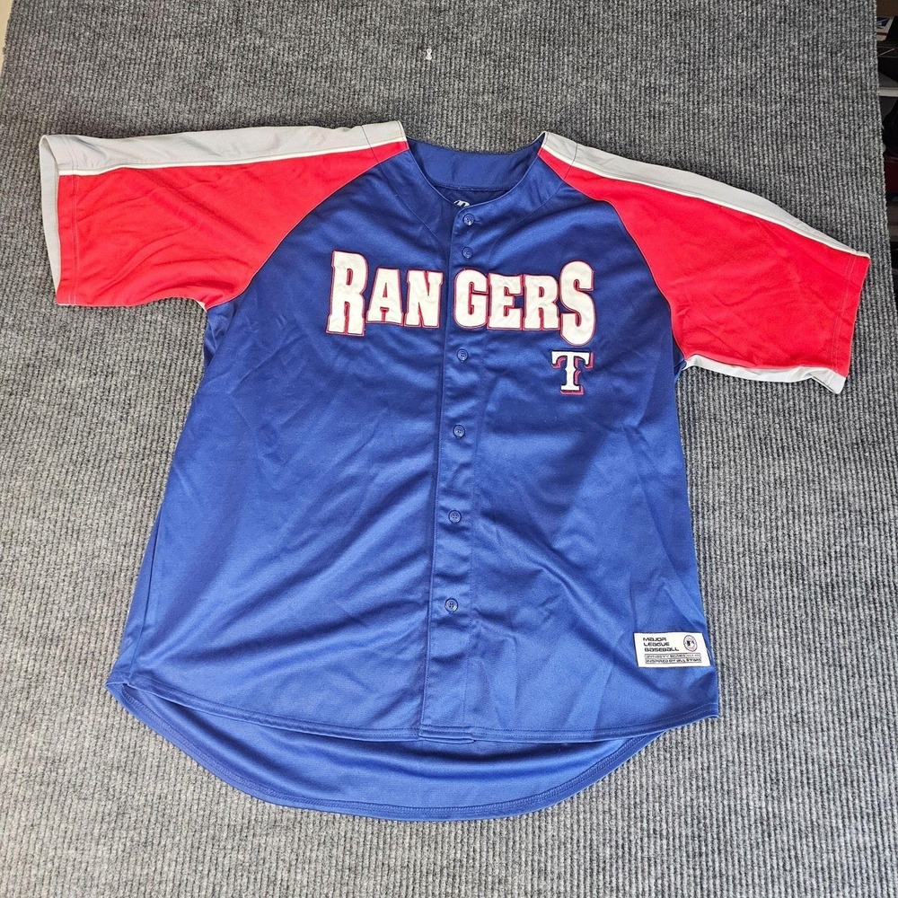 Texas Rangers Jersey Mens 2XL Blue MLB Baseball Button Fron Raglan Dynasty 84402